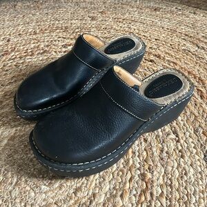 Black Leather Clogs